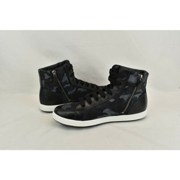 PRADA 4T2842 CAMOUFLAGE FABRIC BLACK BLUE LOGO LACE UP ZIP SNEAKERS 7 US 8 - Picture 6 of 12